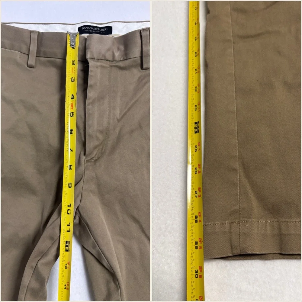 Banana Republic Mens 34x32 Fulton Skinny Fit Chino Brown Khaki Stretch Pants